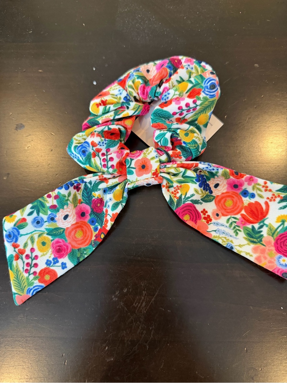 Rifle Paper Co. Floral Bow Scrunchie in White with Multicolor Blooms